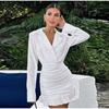 White Ruffled Fashion Mini Dress Women's Patchwork V-Neck Elegant High Waist Pleated Party Dress Female Y2k Bodycon Dresses