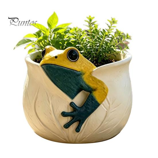 Versatile Gardening Gift for Women 3D Frog Planter, Cute Animal Plant Pot with Leaf Vein Weather Resistant Planter Outdoor Garden Textures, Decorative