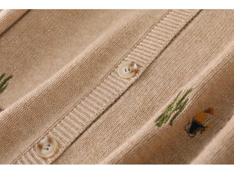 2026 Autumn/Winter Pure Wool Knit Cardigan with Lurex Cactus Embroidery