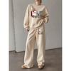 Women's Crewneck Sweatshirt & Drawstring Straight-Leg Pants Set, Christmas Print Loungewear, Loose Comfortable Holiday Casual 2-Piece Outfit