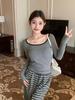 Korean Autumn/Winter Square Collar Long-Sleeve Velvet T-Shirt with Chest Pads for Women - Slim, Versatile, Warm Bottoming Top
