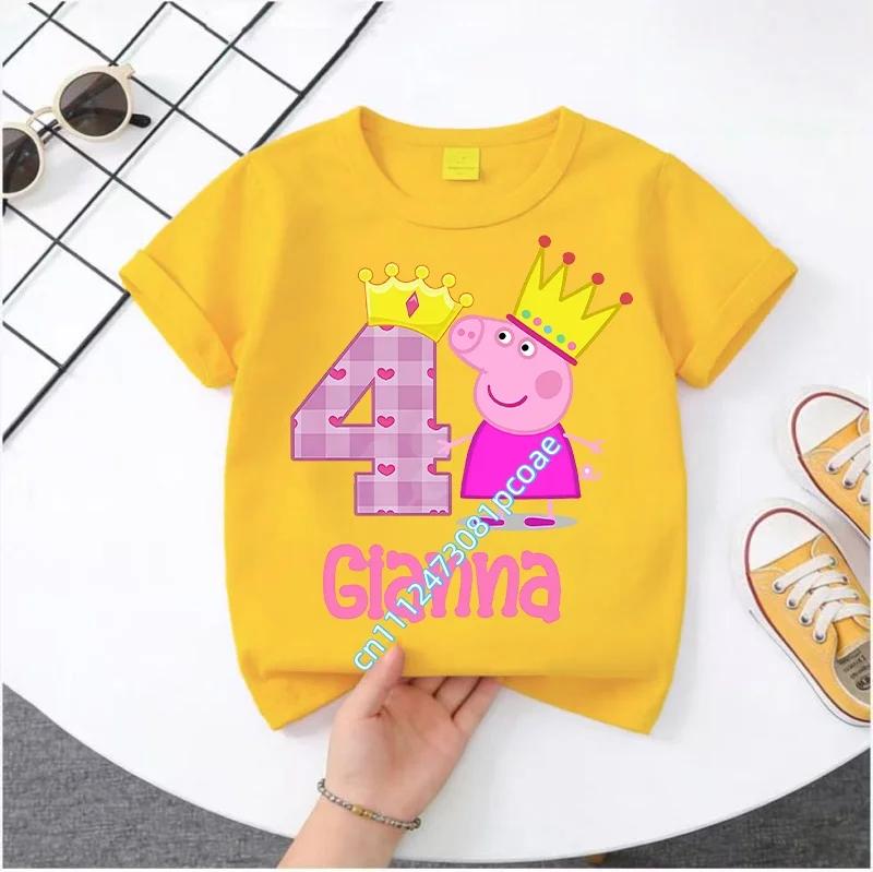 2026 Summer T-shirt Peppa Pig 1-8 Children's 100% Polyester Short-Sleeved Boys' Sport Shirt Girls' Casual Top Digital Print