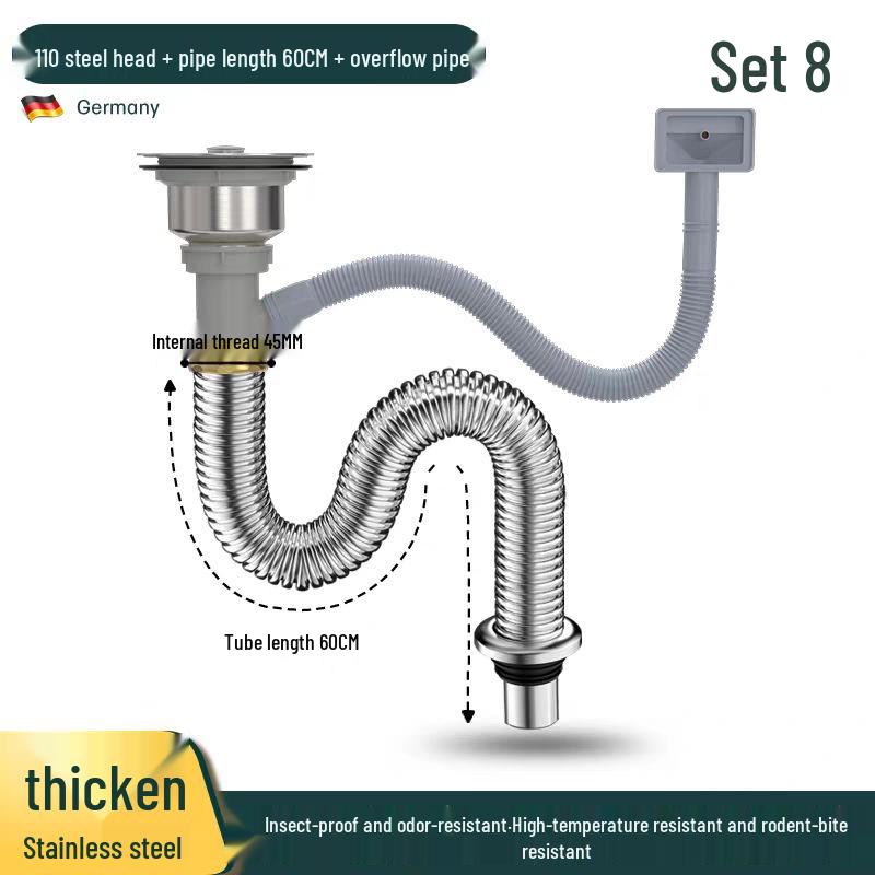 Stainless Steel Kitchen Sink Drainage Pipe Set with Anti-Odor Device