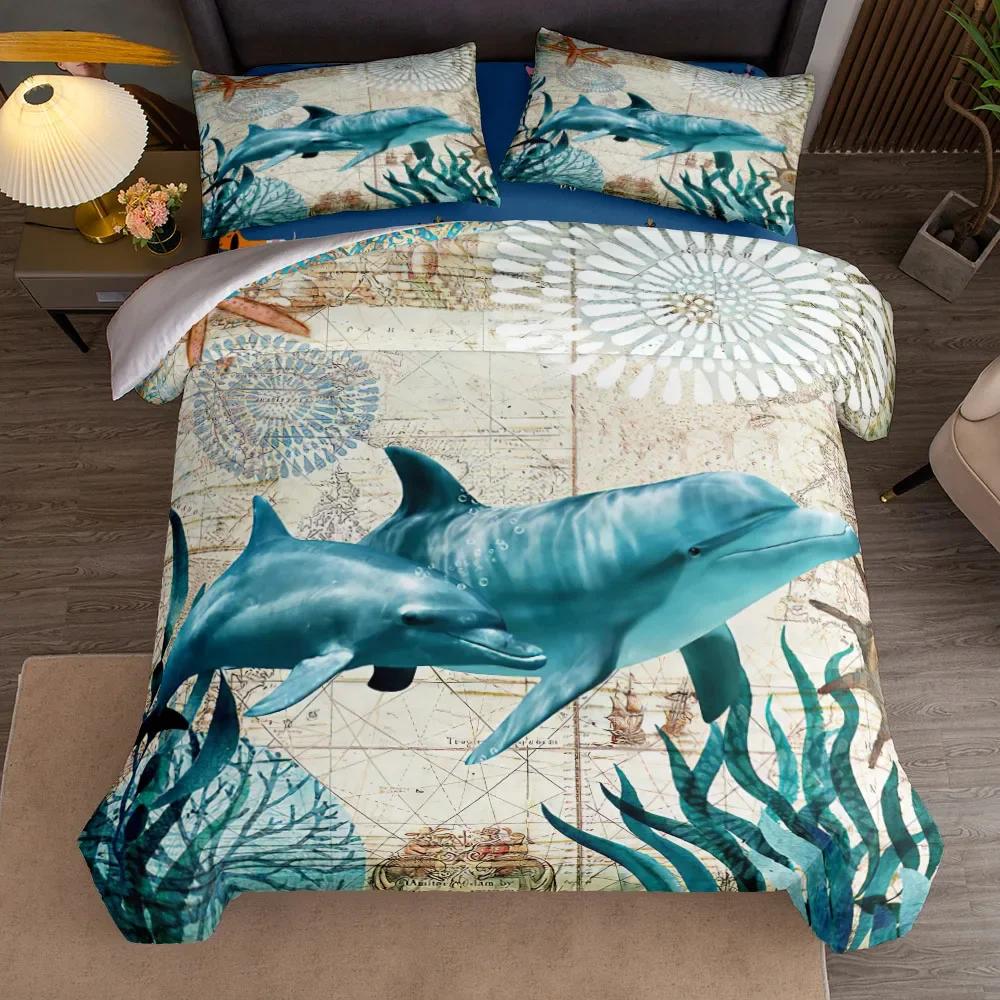 Sunset Play Dolphins 3D Bedding Set Without Sheet Single Twin Double Queen King Cal King Size Bed Linen Set