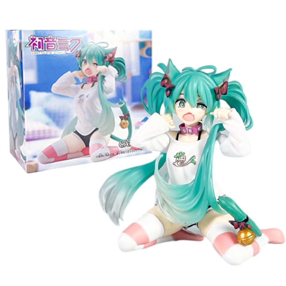 12cm desktop cute cat ear Hatsune Miku cute style anime doll toy PVC model collectible doll children's birthday gift