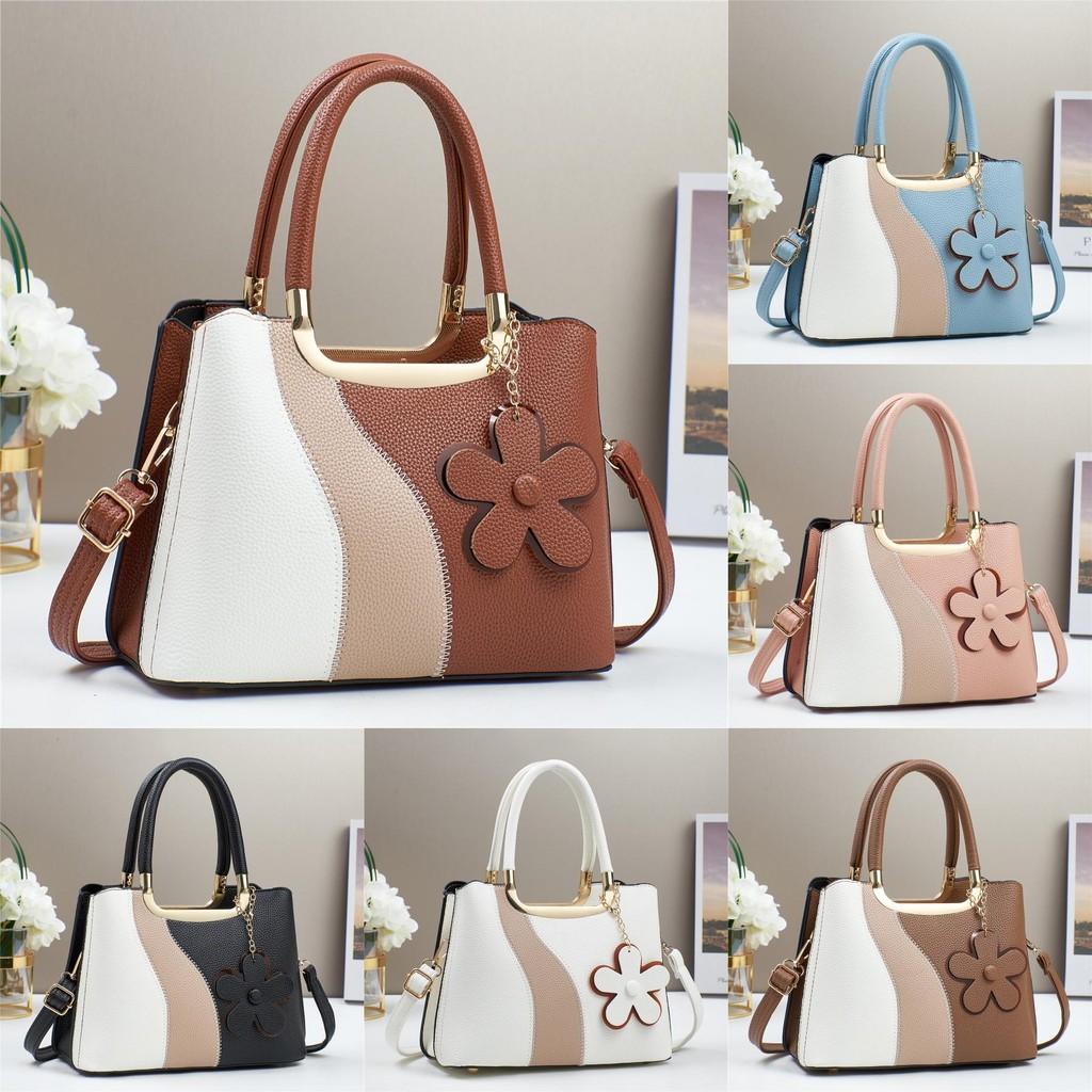 Pu Geometric Color Block Bag With Zipper Pockets For Daily Use