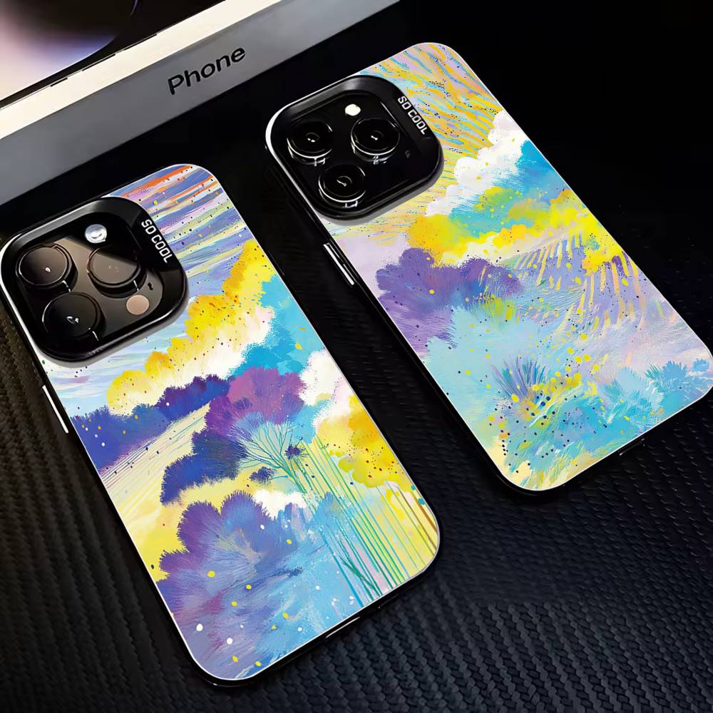 Painting Phone Case For iPhone17,16,15,14,13,12,11 Plus,Pro Max Black Matte Shockproof Cover