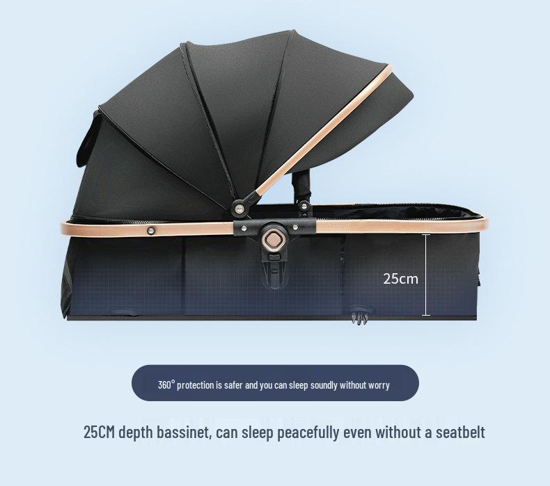 Reversible Baby Stroller with Shock Absorption: Sit & Lie Options, Foldable, High Landscape Design for Newborns.