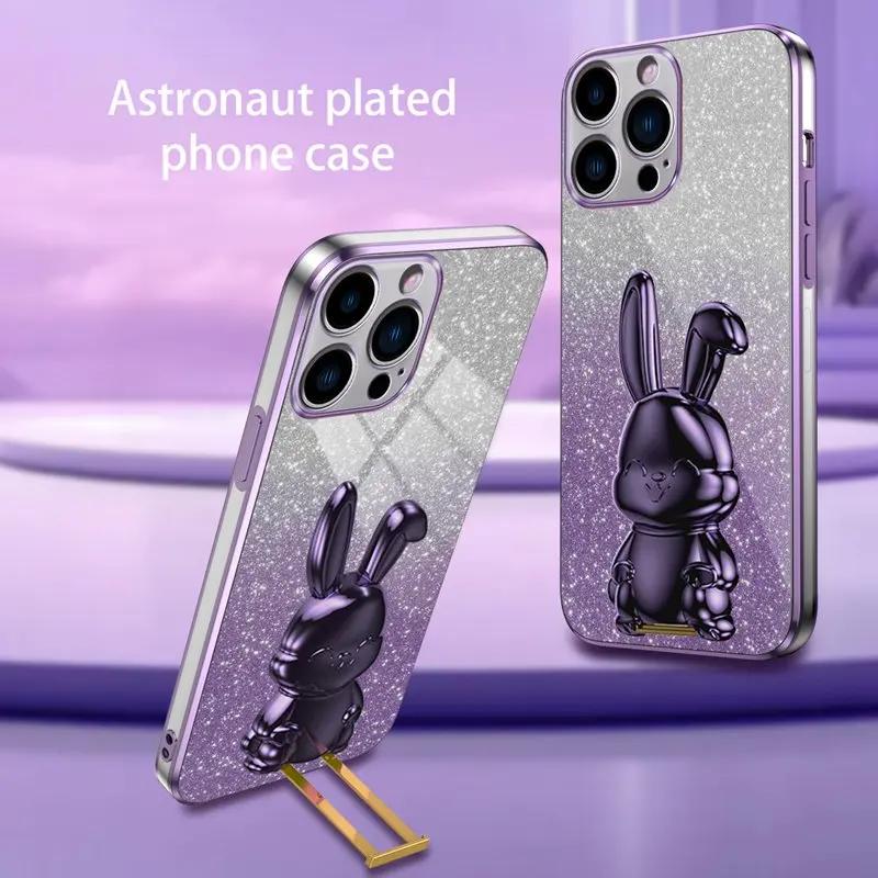 Gradient Glitter Rabbit Holder Phone Case For Samsung Galaxy Note 8 9 10 20 S24 S23 S22 S21 FE S20FE Ultra S10 S9 S8 Plus Cover