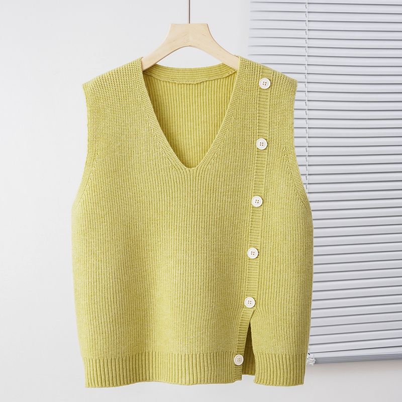 

WTEMPO вязаный жилет для женщин на осень V-образный вырез свободный жилет на пуговицах стильный вязаный жилет однотонный one size лаймовый