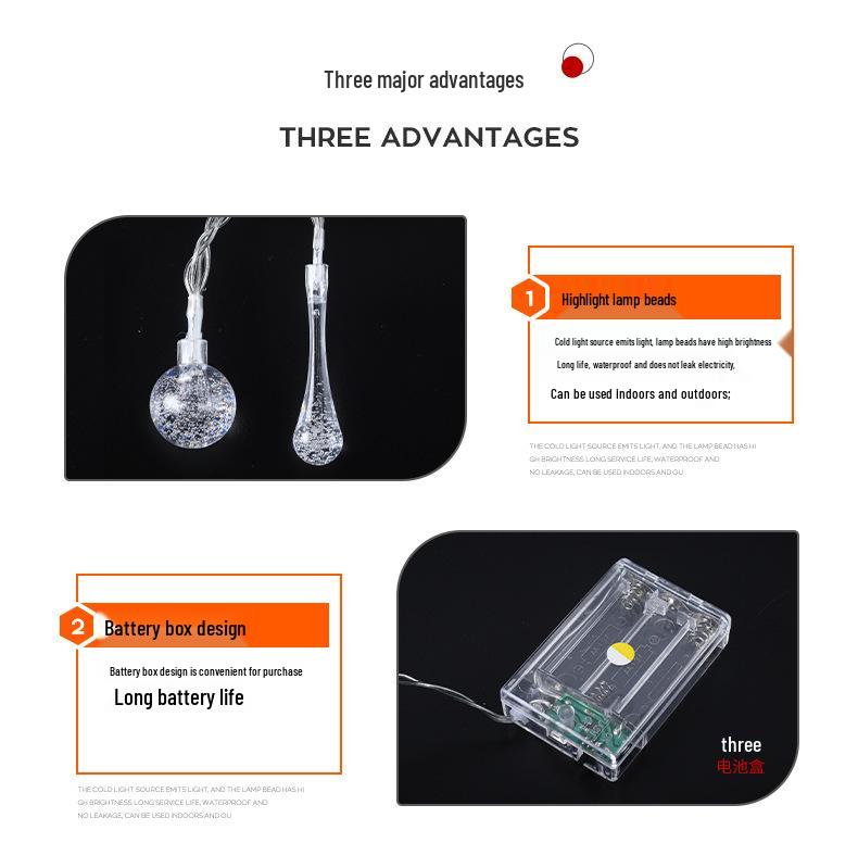 LED Bubble Ball Water Drop Colorful Outdoor String Lights, Battery/USB Powered for Camping & Festival Decorations
