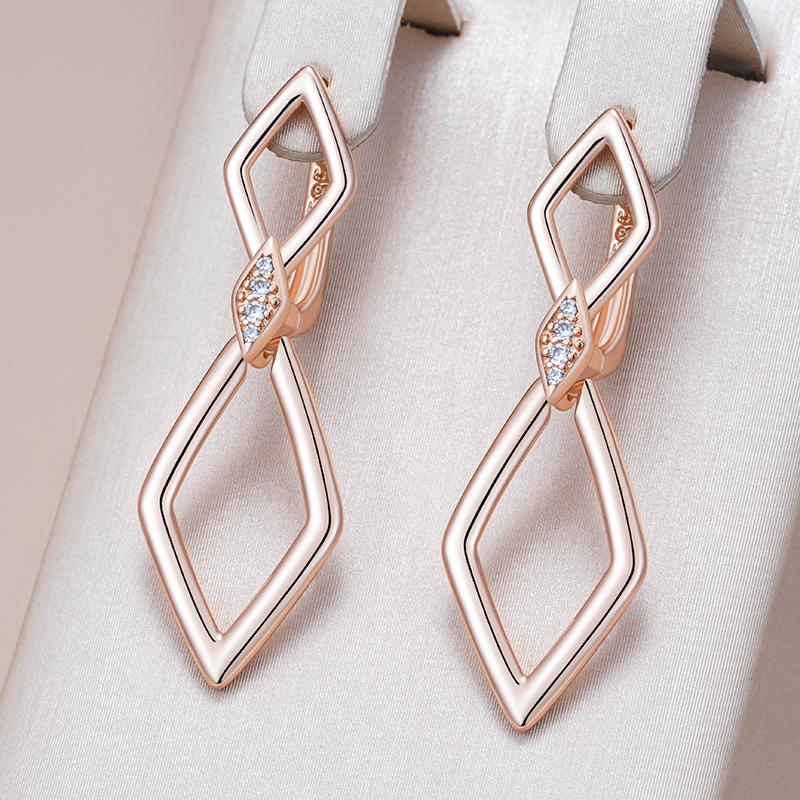 Glossy Rhombus Dangle Earrings For Women Trend  Rose Gold Color Natural Zircon Accessories Daily Fine Jewelry