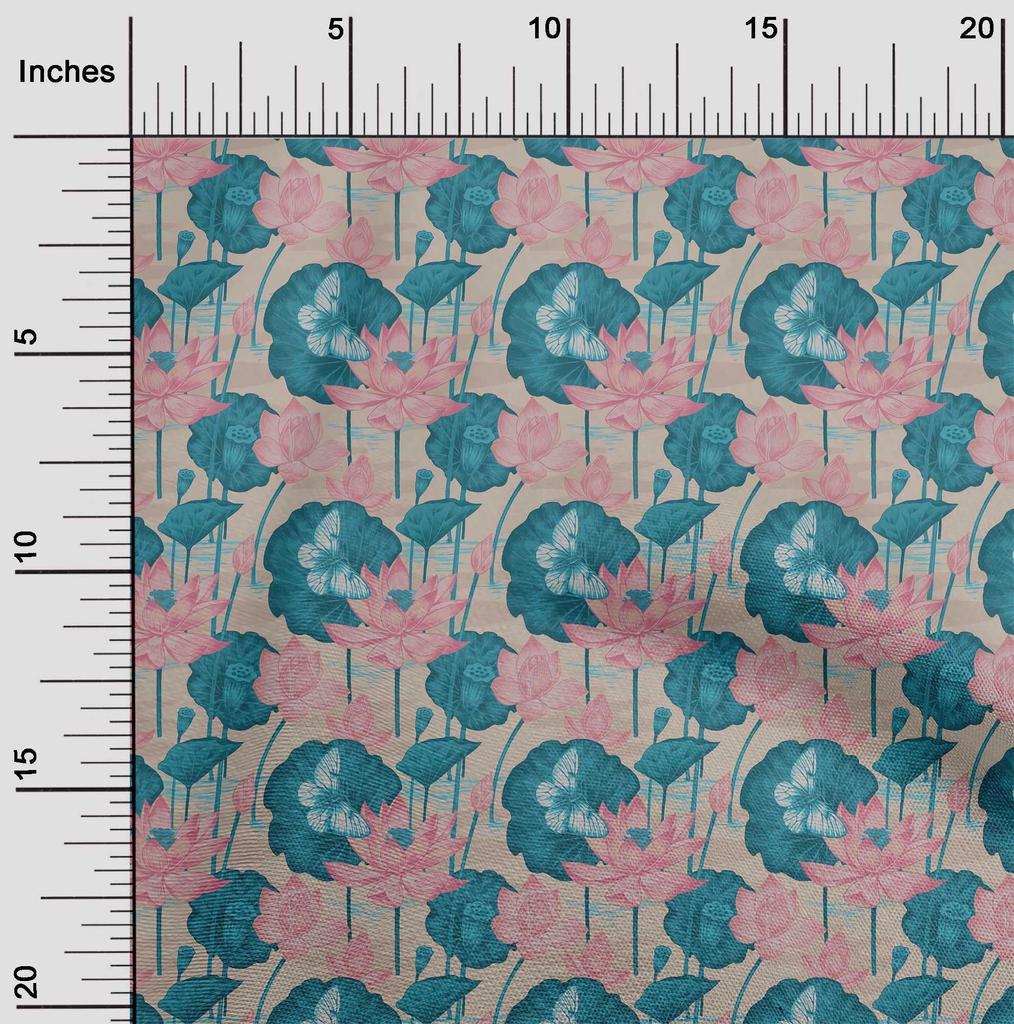 oneOone Cotton Poplin Twill Forest Green Fabric Insect,Leaves & Lotus Floral Sewing Fabric By The Yard Printed Diy Clothing Sewing Supplies 56 Inch