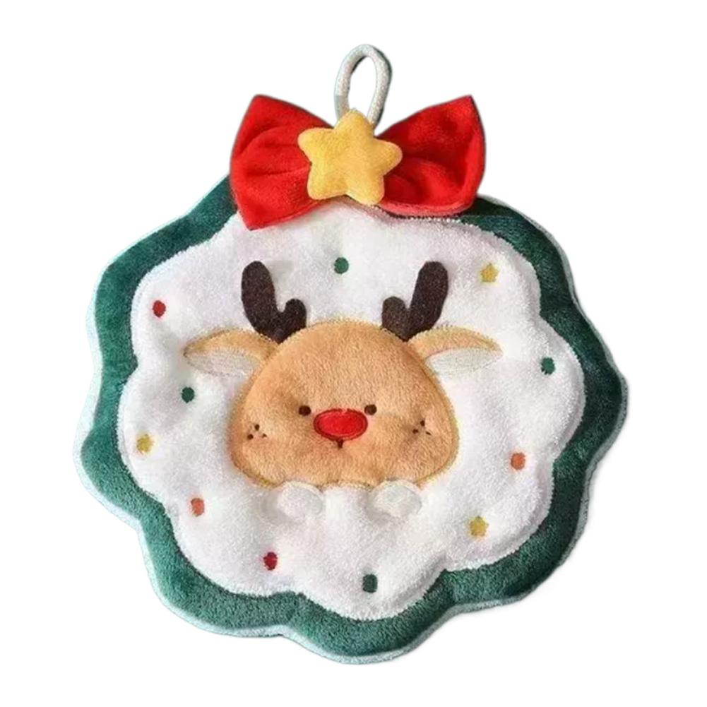 Christmas Hand Towels 2025 Elk Santa Tree Pattern Cleaning Cloth Coral Fleece Plush Towel Absorbent Hang Wipe Xmas Decor