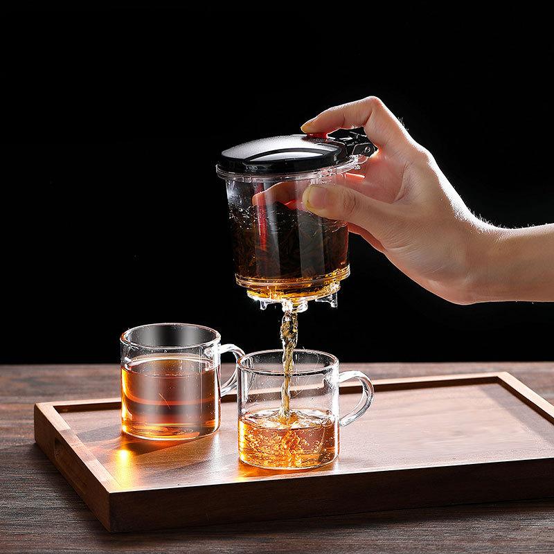 Glass Coffee Pot Teapot with Removable Infuser,Clear Tea Kettle with One Button Press Filter Loose Leaf Brewing Coffee Maker