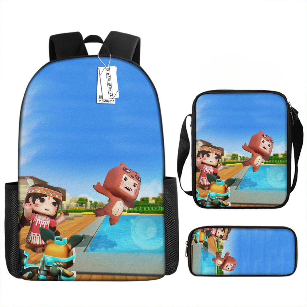 Mini World Kids 3piece Backpack Set Breathable Oxford Polyester For School Students
