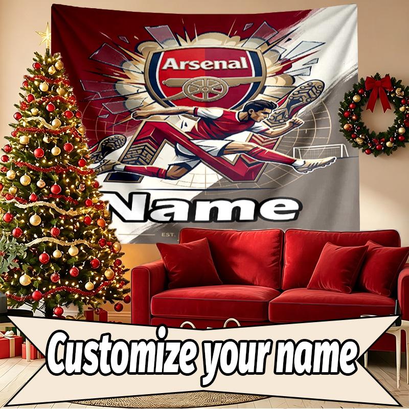 Benutzerdefinierter Name Personalisierte Arsenal F.C Druck Wandteppich, Wandkunst Dekor, Schlafzimmer, Studentenwohnheim, Wohnung, Wohnzimmer, Party-Hintergrund, Geschenk zum Geburtstag