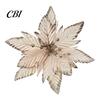 Velvet Poinsettia Decorations Artificial Flowers, Handmade Bead Cluster Christmas with Gold Glitter Fabric Decorative Flower Picks Petals, Reusable
