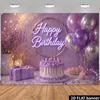2D Neon Sign Style Purple Happy Birthday Backdrop Banner Party Decoration