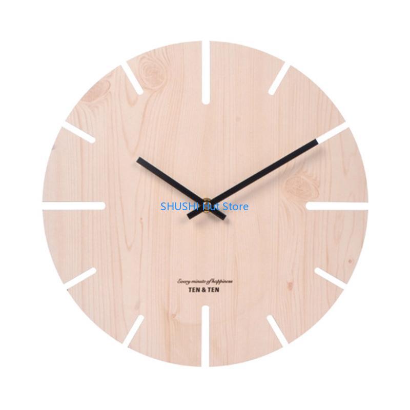 

Wooden Round Wall Clock Pointed Needle Non-Ticking Mute Wall Clocks for Home Bedroom Living Room Office Decoration Silent D57B