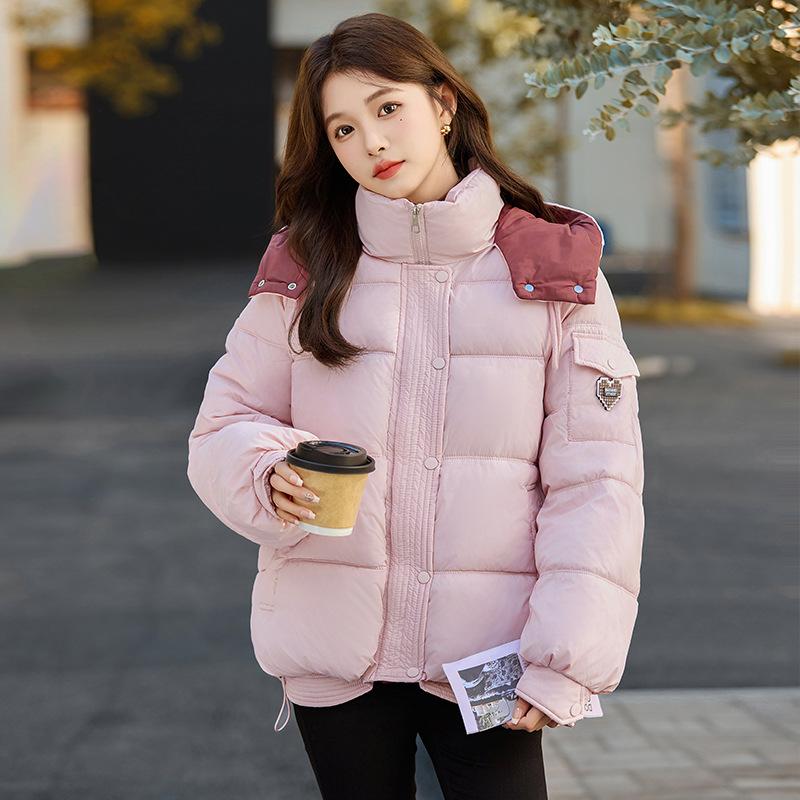 Short Contrasting Color Down-padded Jacket for Women, Popular Winter Style Thickened Bread Coat