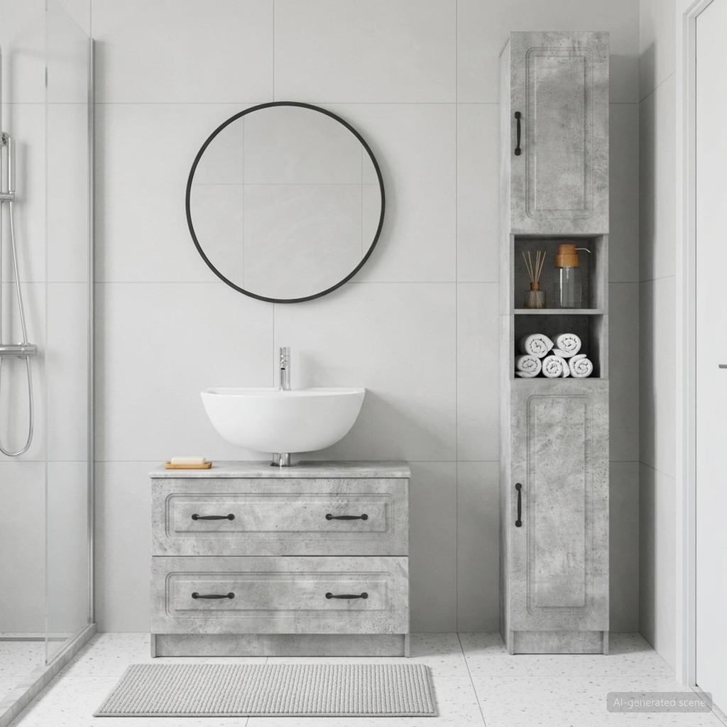 2 Piece Bathroom Cabinet Set UTRECHT Concrete Grey
