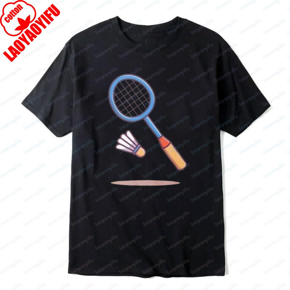 Badminton Racket and Shuttlecock Tee Simple Classics Sports Unisex Tops Casual Style Cotton Summer Trendy Fashion Mens TShirt