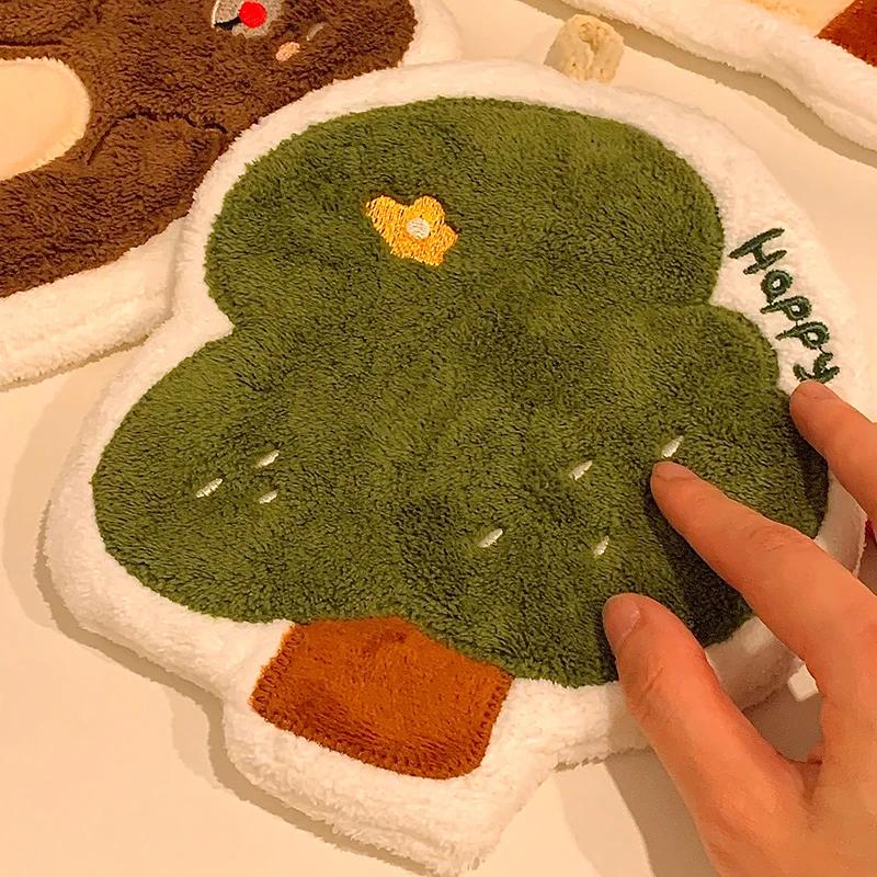 Cute Mushroom Shaped Hand Towels Water-absorbing Hanging Plush Thickened  Bathroom Handkerchief Hand Washing Small Square Towels