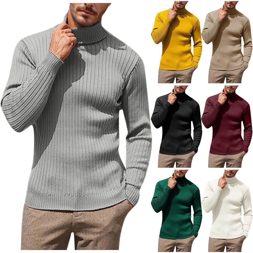 Podzimní a zimní pánský rolák s vertikálním barem Pánský zateplený svetr přiléhavého střihu základna pletený svetr