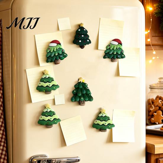 Christmas Party Favors 7Pcs/Set Mini Tree Refrigerator Magnet, Xmas Shape Magnetic Home Decor Fridge Decorative Magnet for Whiteboard Locker Door Note