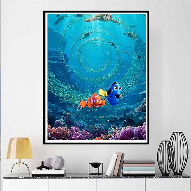 Disney 5D DIY Diamond Painting Finding Nemo Turtle Ocean Current Illustration Embroidered Mosaic Cross Stitch Home Decor Gifts and Crafts