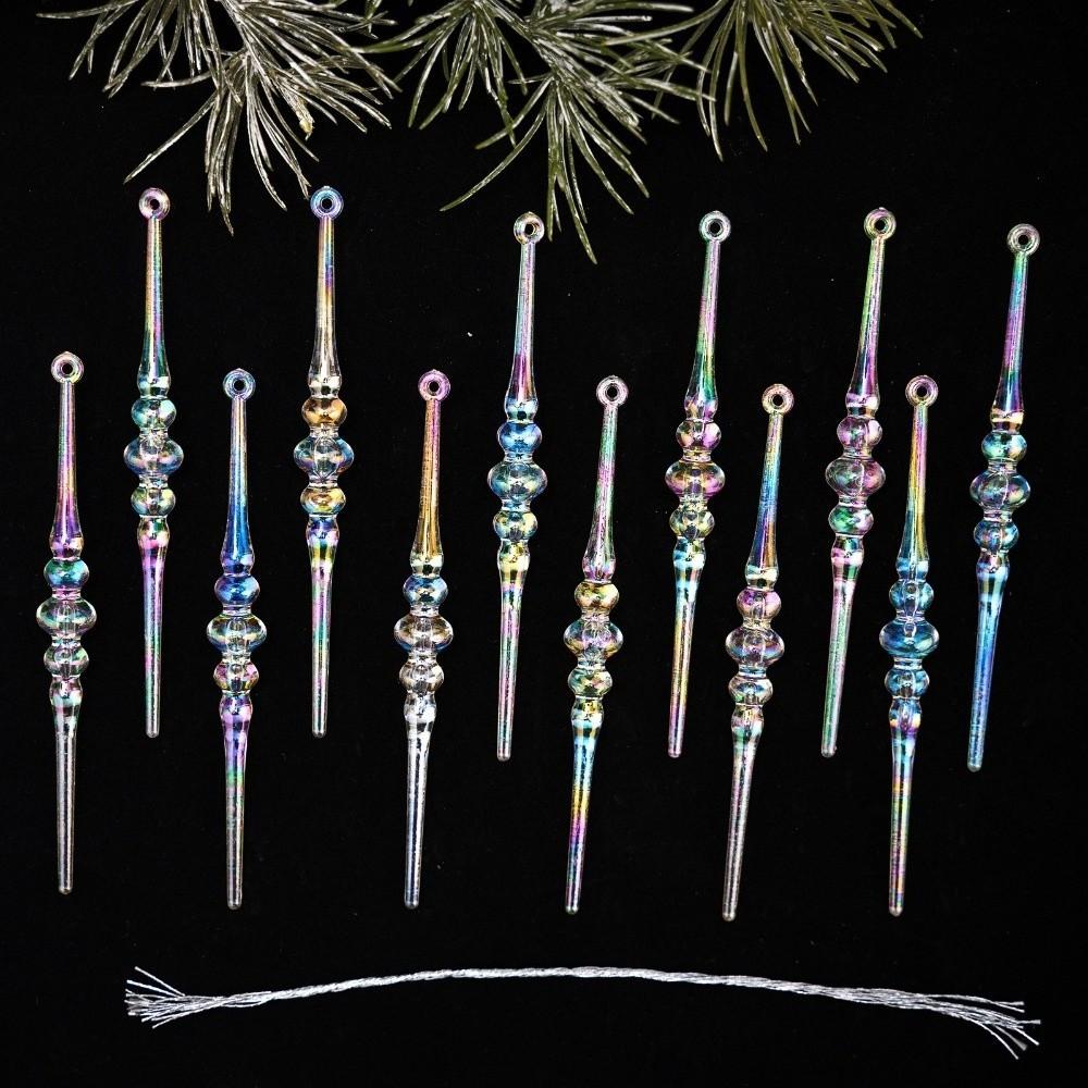12Pcs Shining Christmas Icicle Pendants Transparent Acrylic Christmas Tree Ornaments for Xmas Tree