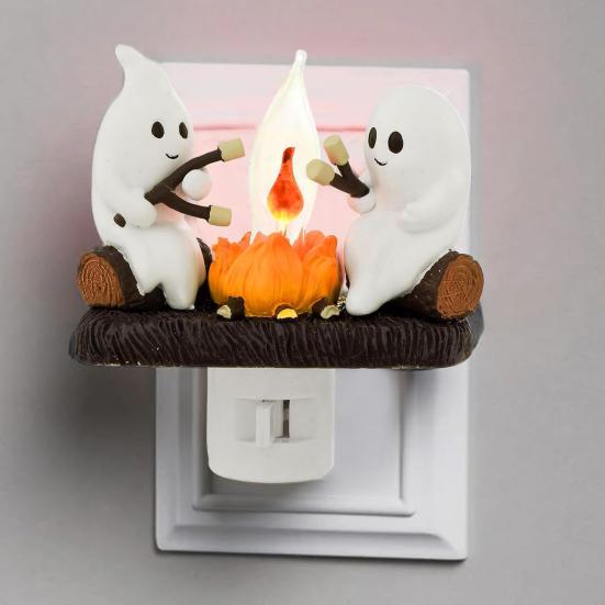 Ghost Campfire Night Light Halloween Night Lights 3D LED Ghost Flickering Nightlight for Bedroom Indoor Decorations