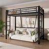 Loft Bed, 90 X 200 Cm, Metal Bed Frame, Double Ladder, Open Space Design Under the Bed, Without Mattress, Black
