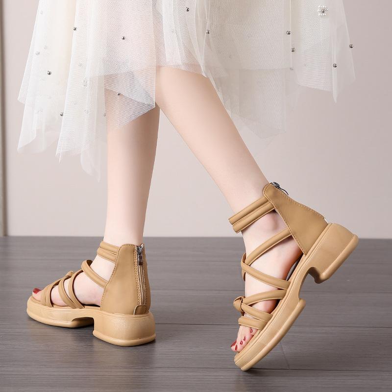 Jane Marie Shoes Sandals Women's 2025 Spring/Summer New Fashion Cross Strap Niche Design Platform Roman Sandals Children