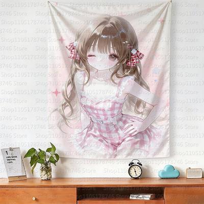 Kawaiiii Cartoonstyle Anime Girl Worthy Hanging Cloth Cute and Girl Background Cloth for Bedroom and Dormitory Room Decoration