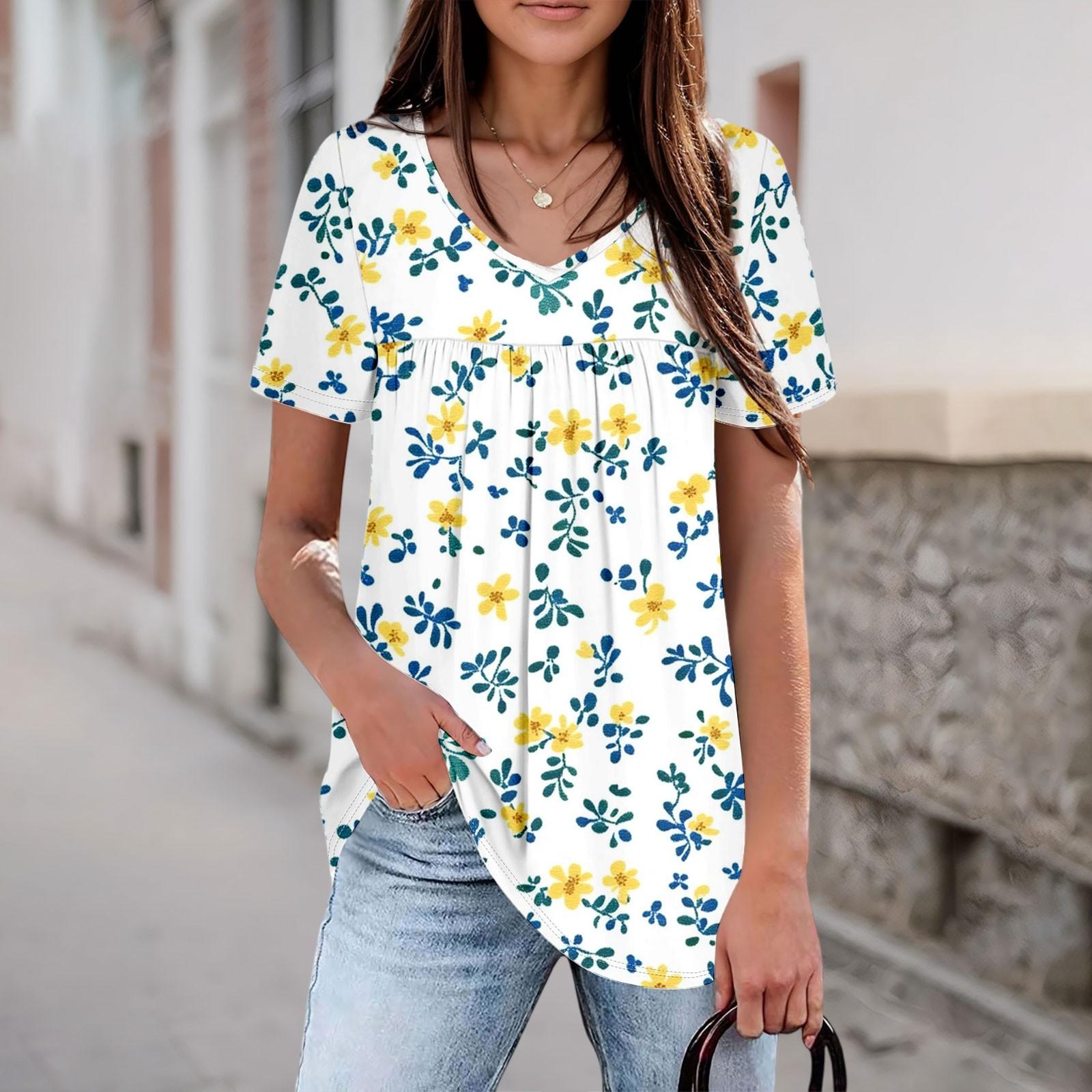 Women s Casual V-neck Short-sleeved Chest Pleated Short-sleeved Top XXL белый