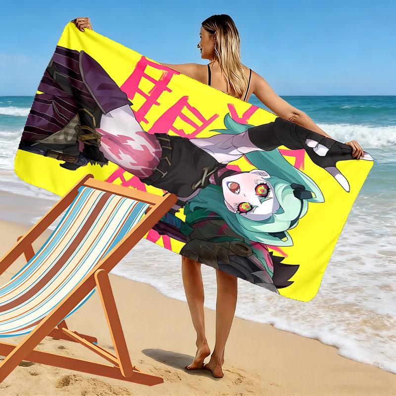 Cyberpunk Edgerunner Print Beach Towel, Large Soft Quick Dry Towel for Beach Camping Swimming