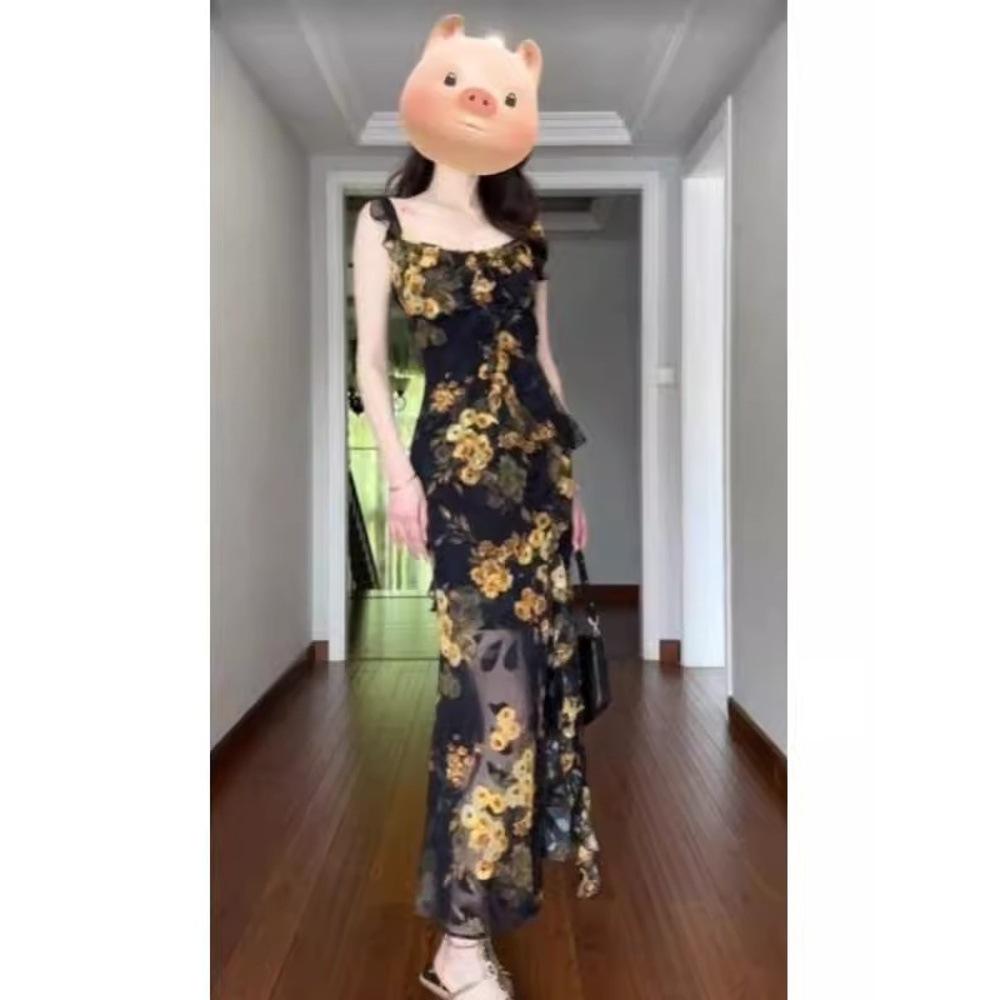 

Рыбалка свидания платье французское цветочное платье женское летнее приталенное темпераментное стильное платье XL