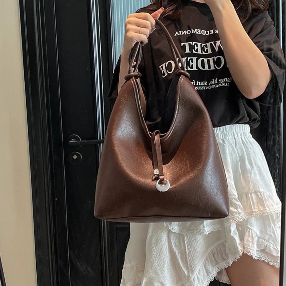 Y2k Single Shoulder Bag Large Capacity PU Leather Tote Bag Retro Underarm Bag  Women