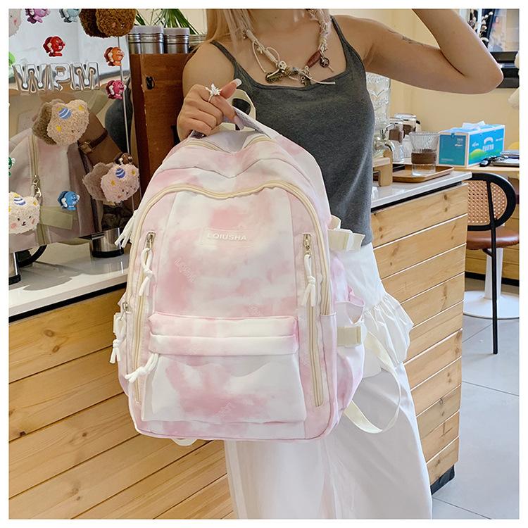School bag personality trend tie-dye backpack men and women college students school bag fashion junior high school students backpack large capacity
