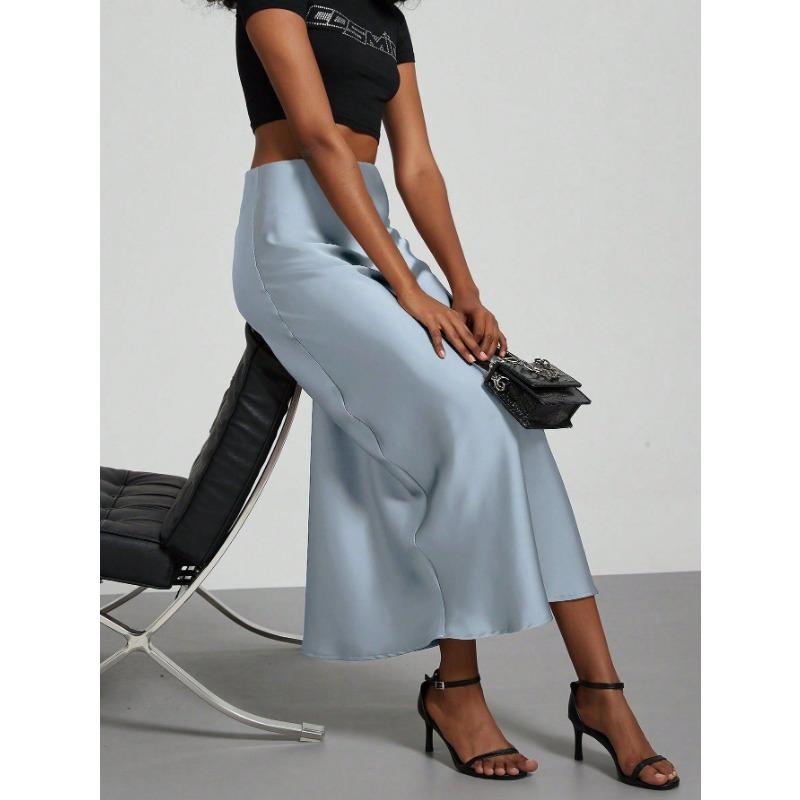 Dámská temperamentní elegantní saténová sukně s hedvábnou texturou, zeštíhlující sukně