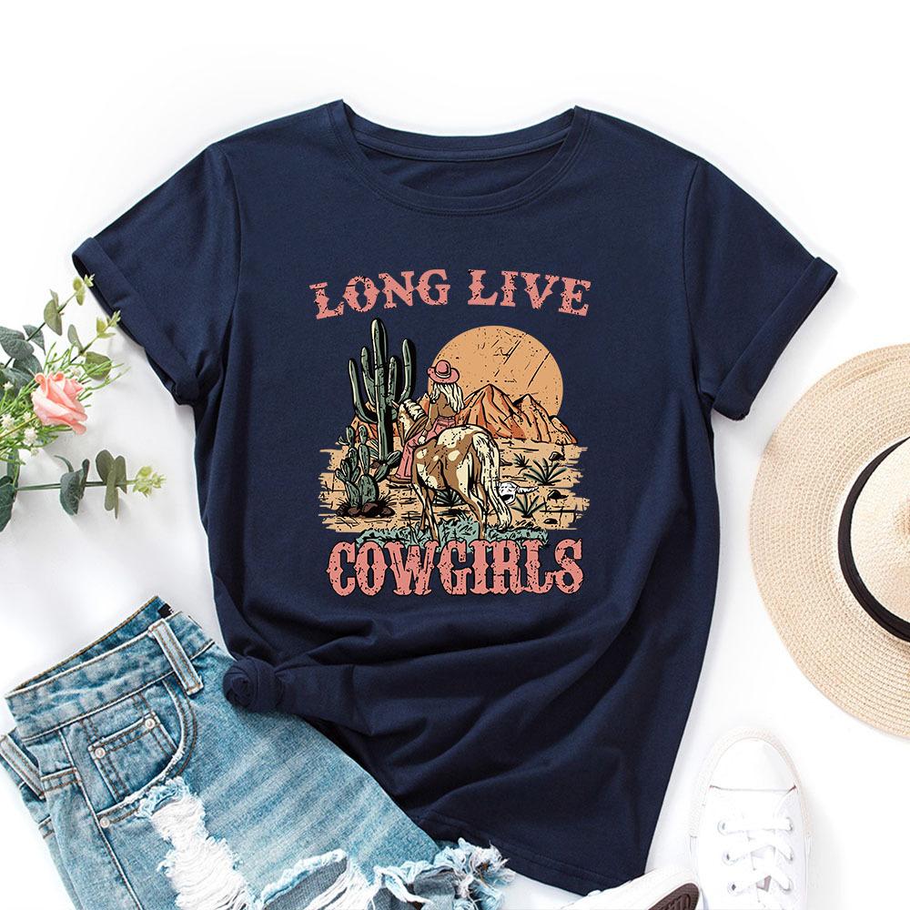 Letters Pattern Cotton T-Shirt Short Sleeve Round Neck Women 2d Print Tops