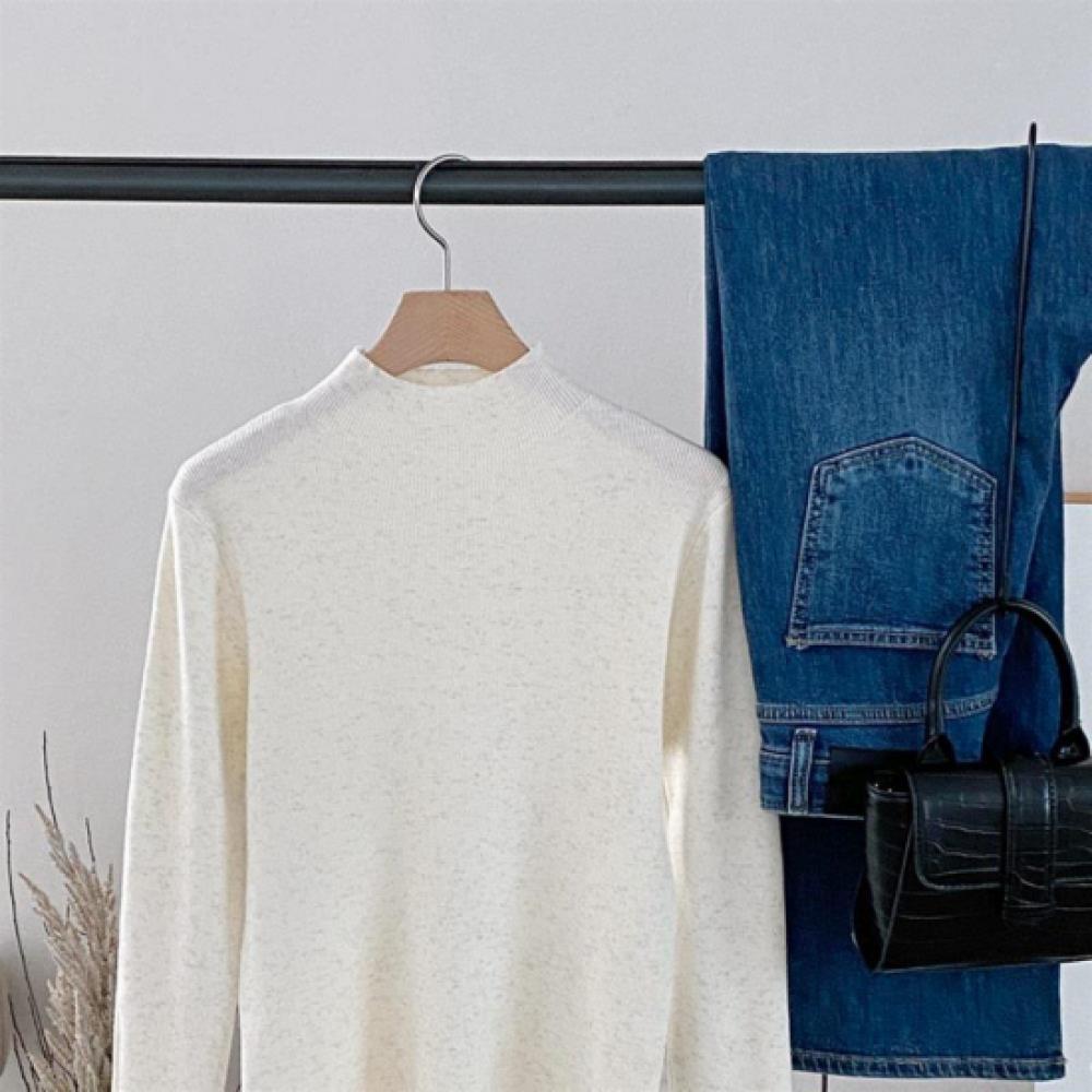 New Arrivals Open Run Women Viscose Solid Color Mock Neck Rib Long Sleeve Knit