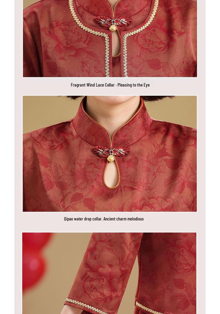 Spring/Autumn 2026 Mother-in-law Wedding Qipao - Elegant Two-Piece Medium Long Sleeve Dress