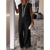 Pantaloni da donna alla moda casual, estivi e primaverili, tinta unita, con stampa, a maniche corte, con scollo a V