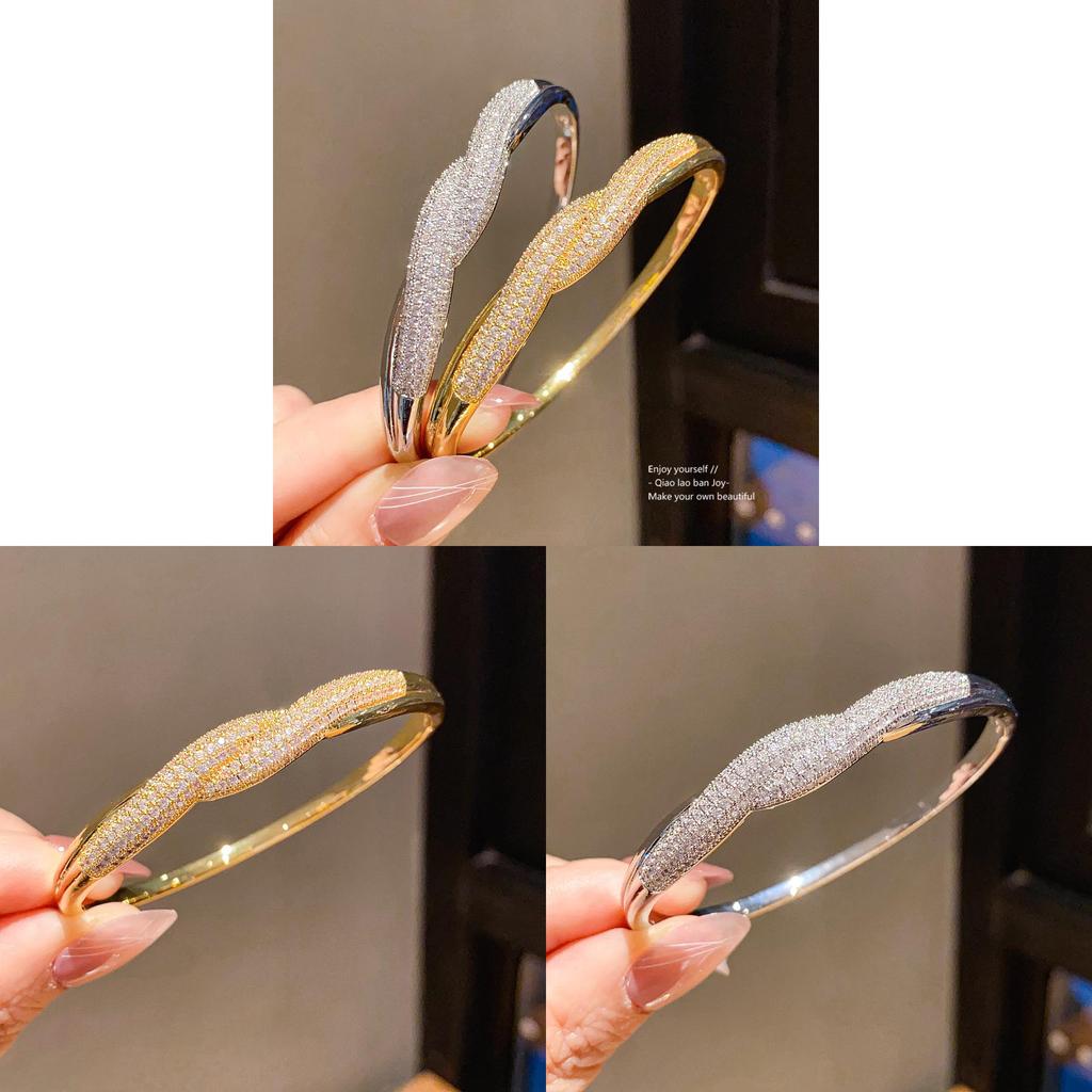 Geometric Zircon Cuff Bracelet With 18k Gold Plating For Women Elegant Accessories
