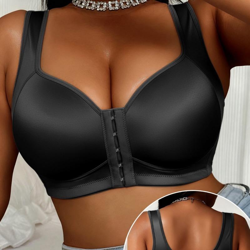 Women Smooth Front Buckle Wireless Push Up Sports Bra Plus Size Anti Sagging Gathering Bra