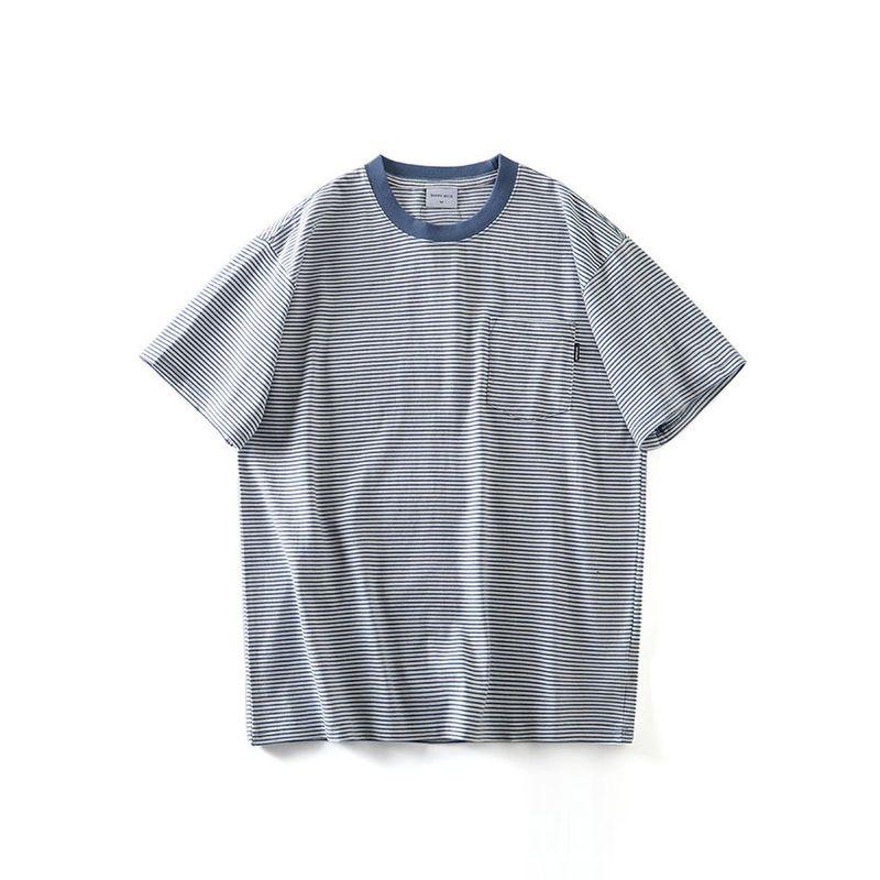 American Retro Cotton Striped Short Sleeves T-shirt Men's 2024 New Arrival Base Navy-Striped Shirt Export Export Cotton T-shirt