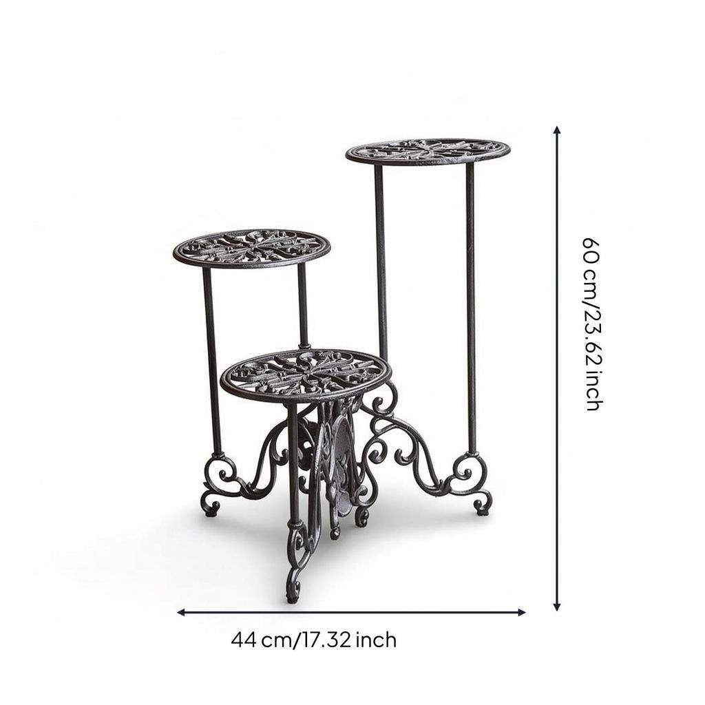 Three Tier Plant Stand Ornate Cast-Iron Flower Decorative